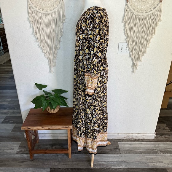 Pretty garden black and yellow boho floral print maxi dress medium - Picture 7 of 7